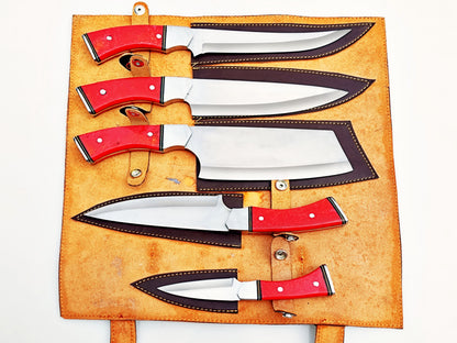 Ruby Red 5 Piece Chef Set - Polished Stainless