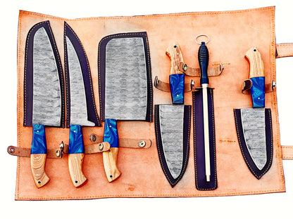 Life is a Beach Grilling Knife Set - Hammered Damascus Steel