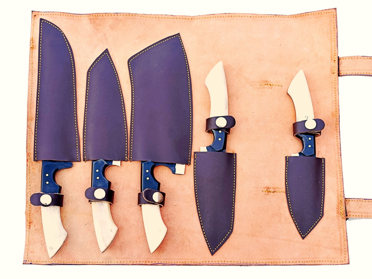 Bone with Black 5 Piece Chef Set - blackened Stainless