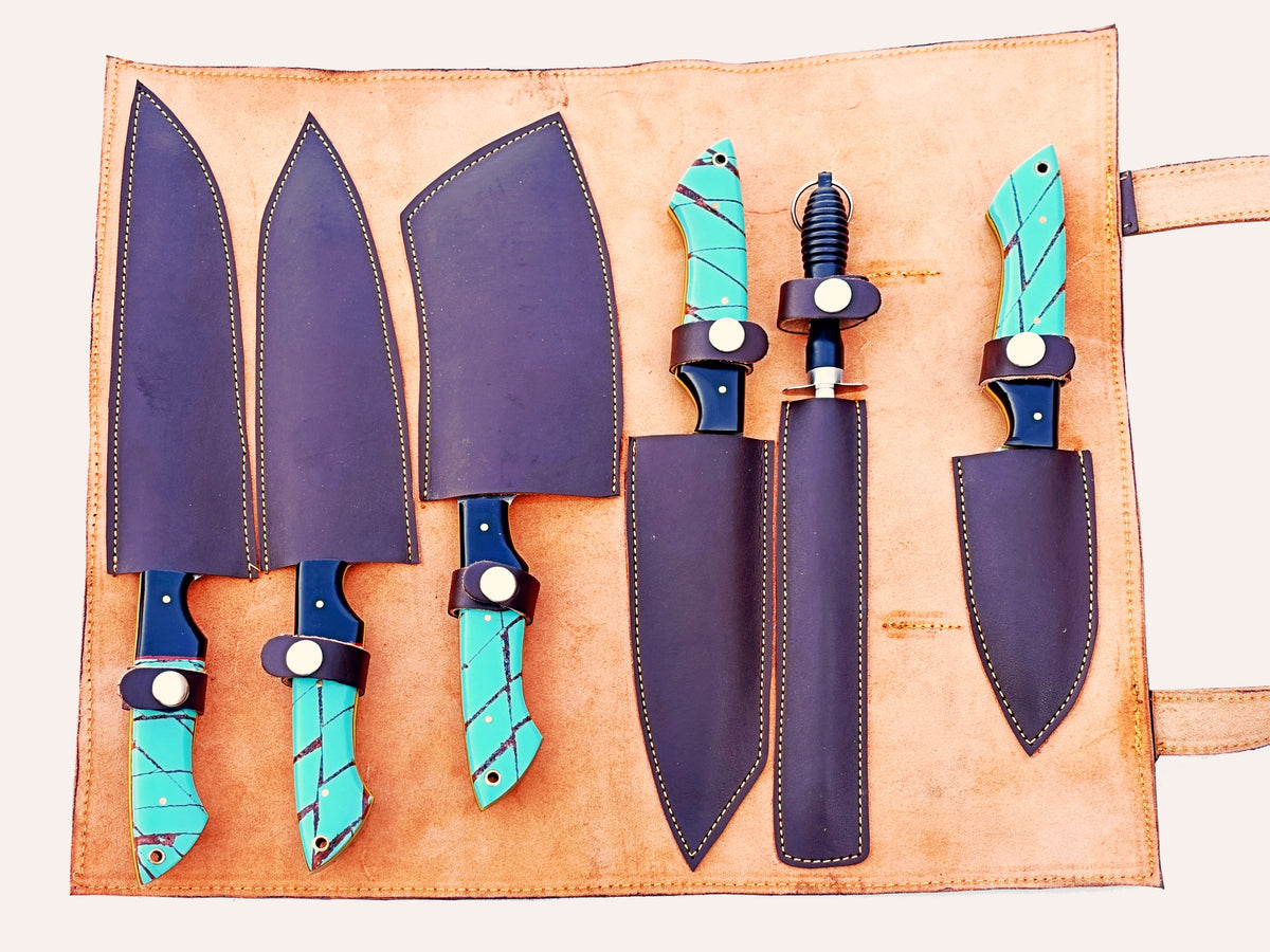 The Native Grilling Knife Set - Hammered Damascus Steel
