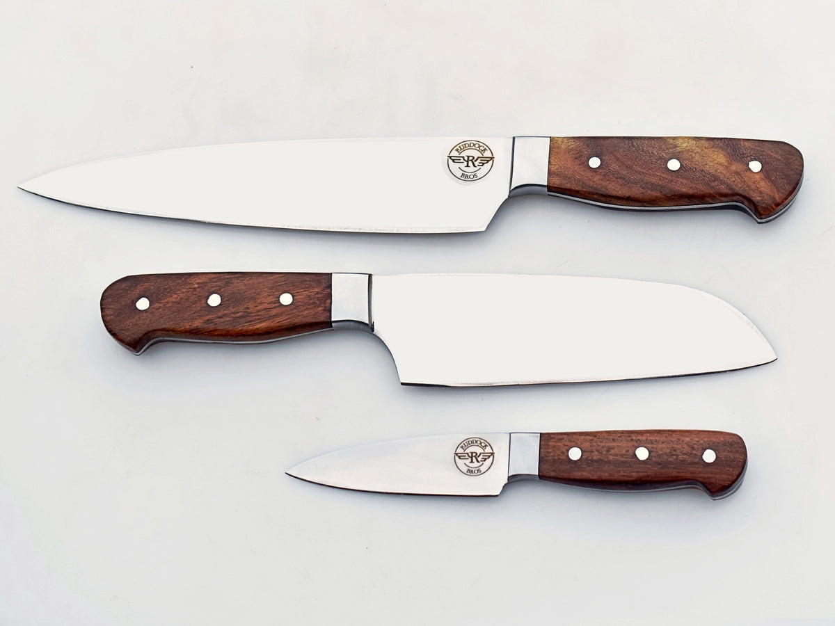 3 Piece Chef Set in walnut and stainless