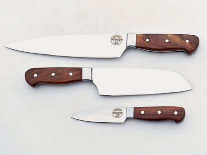 3 Piece Chef Set in walnut and stainless
