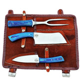 Ruddock Bros 3 piece carving set with blue hardwood handles and stainless Steel blades Ruddock El Paso Texas