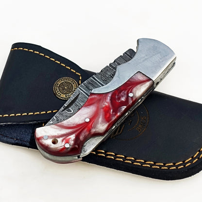 Strawberry Glaze Folding Knife - Damascus Steel