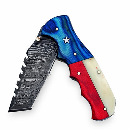 The Lone Star Utility Folding Knife - Damascus Steel
