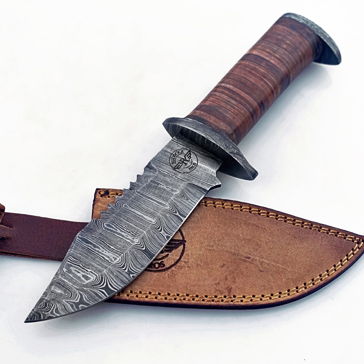 Military Survival Hunting Knife - Fixed Blade - Damascus Steel - 12"