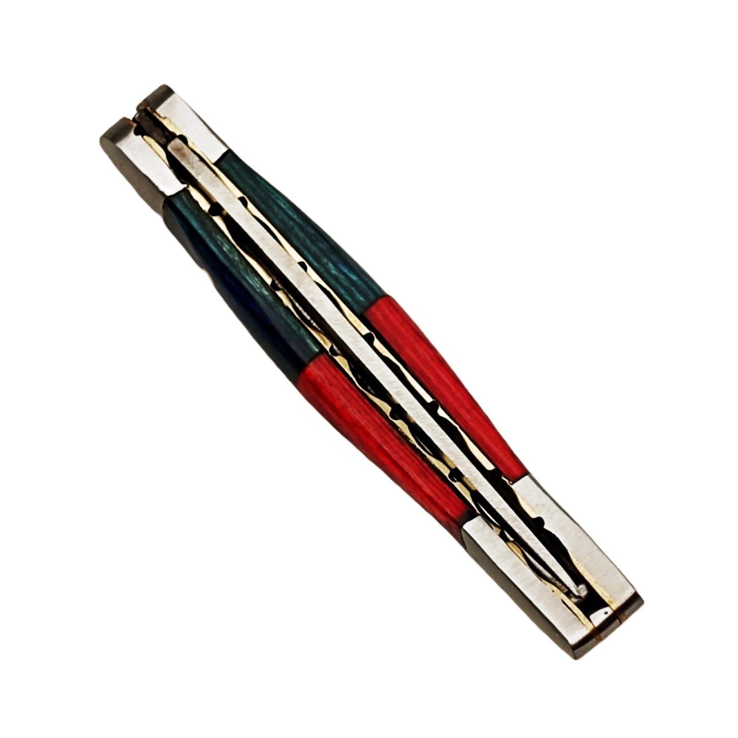 Ruddock Bros slim folding pocket knife with natural bone and hardwood handle and stainless steel blade and leather sheath Ruddock El Paso Texas