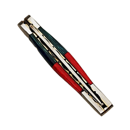 Ruddock Bros slim folding pocket knife with natural bone and hardwood handle and stainless steel blade and leather sheath Ruddock El Paso Texas