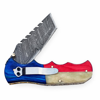 The Lone Star Utility Folding Knife - Damascus Steel