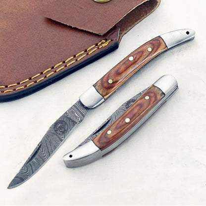 Saddlewood Slim - Folding Pocket Knife - Damascus Steel