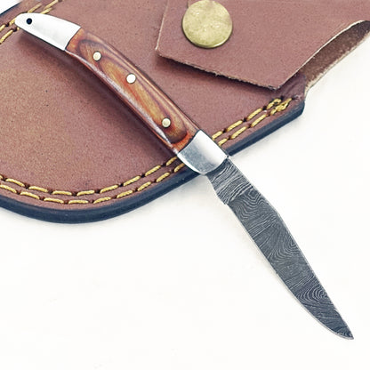 Saddlewood Slim - Folding Pocket Knife - Damascus Steel