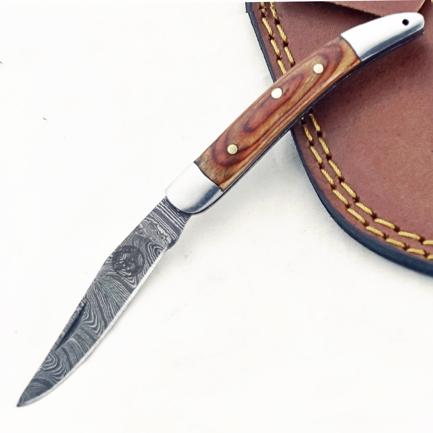 Saddlewood Slim - Folding Pocket Knife - Damascus Steel