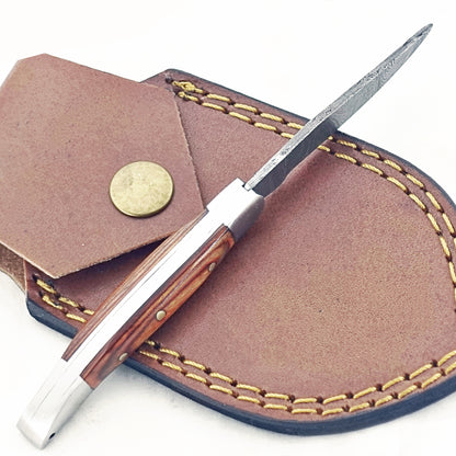 Saddlewood Slim - Folding Pocket Knife - Damascus Steel