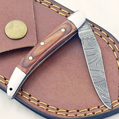 Saddlewood Slim - Folding Pocket Knife - Damascus Steel