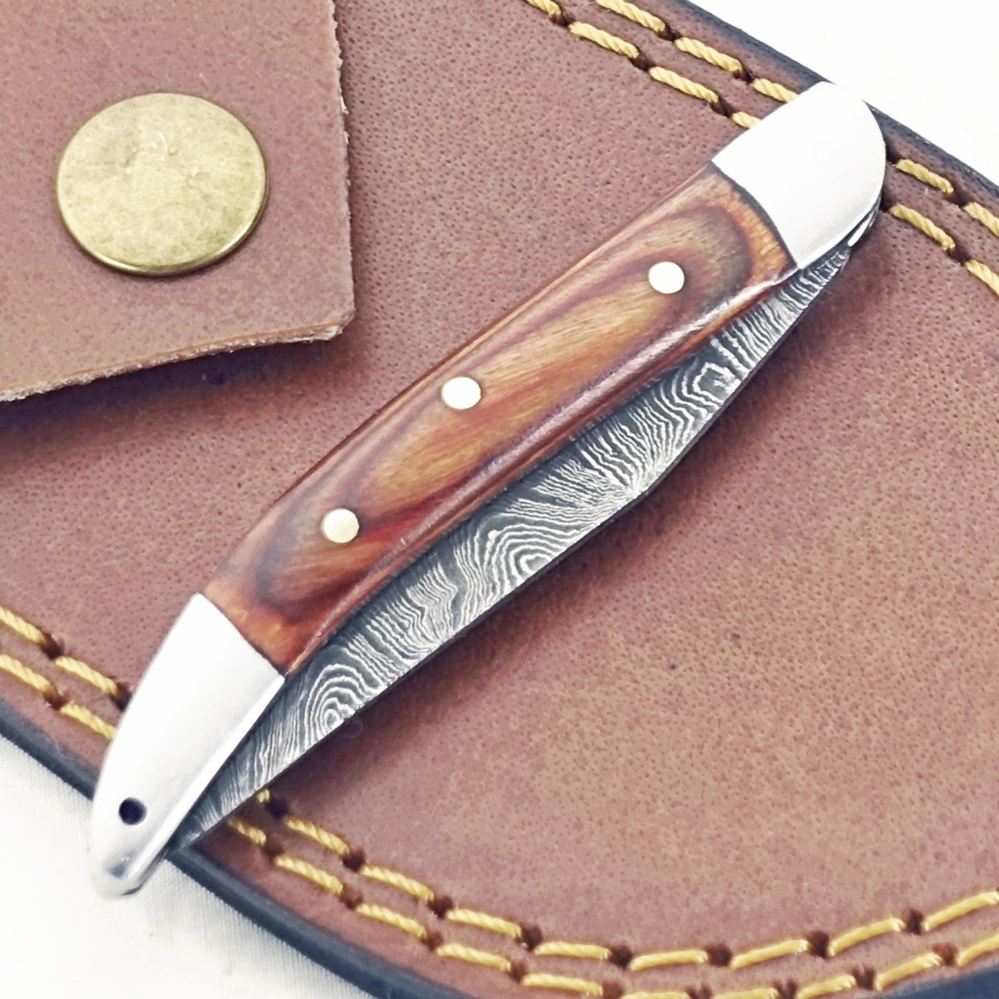 Saddlewood Slim - Folding Pocket Knife - Damascus Steel