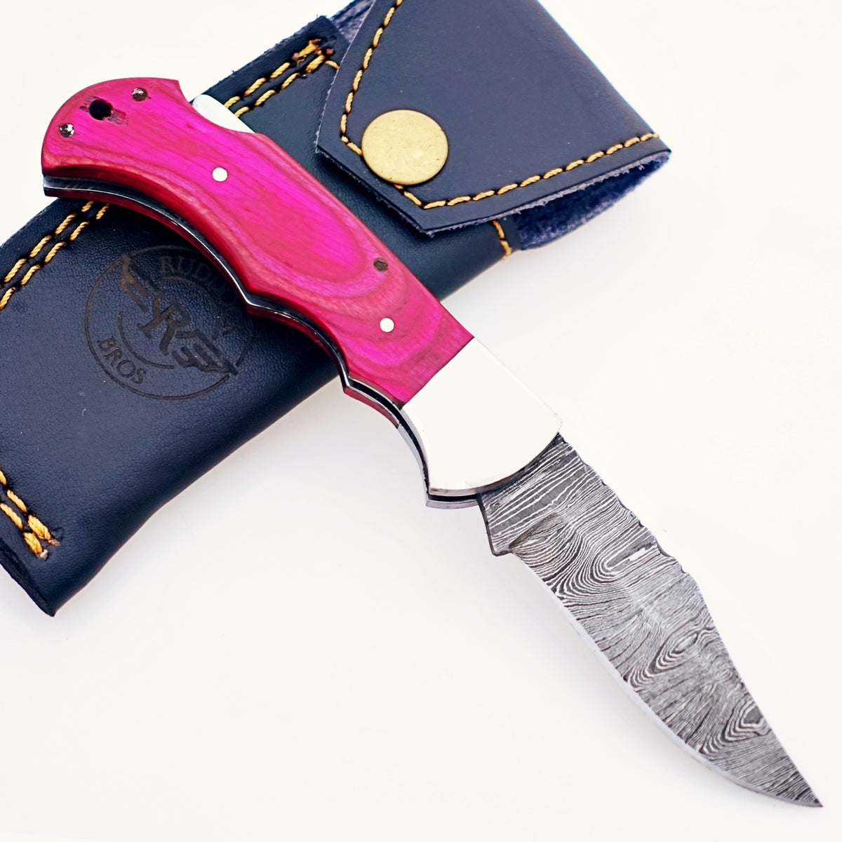 Pinkie Folding Pocket Knife Damascus Steel Blade EDC
