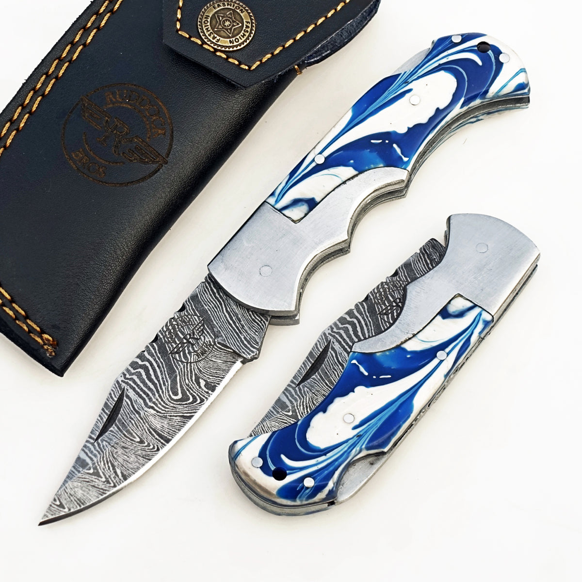Blueberry Glaze Folding Knife - Damascus Steel