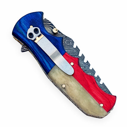 The Lone Star Utility Folding Knife - Damascus Steel