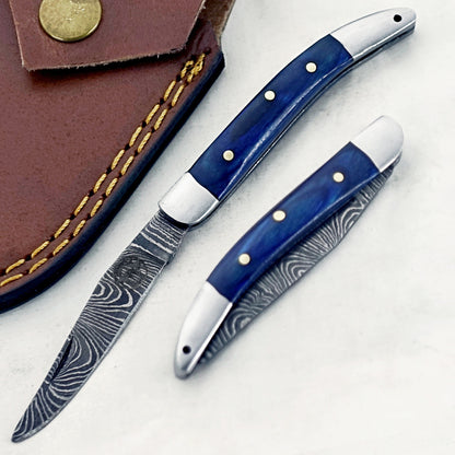 Bluebonnet Slim - Folding Pocket Knife - Damascus Steel