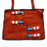 Stainless steel four piece knife set with patriotic handles with bone and hardwood by Ruddock Bros El Paso Texas Ruddock Shirts with leather carry pouch