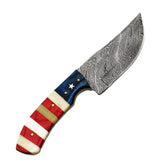 Ruddock Bros fixed blade knife with natural bone and hardwood handle and Damascus steel blade includes leather sheath Ruddock El Paso Texas