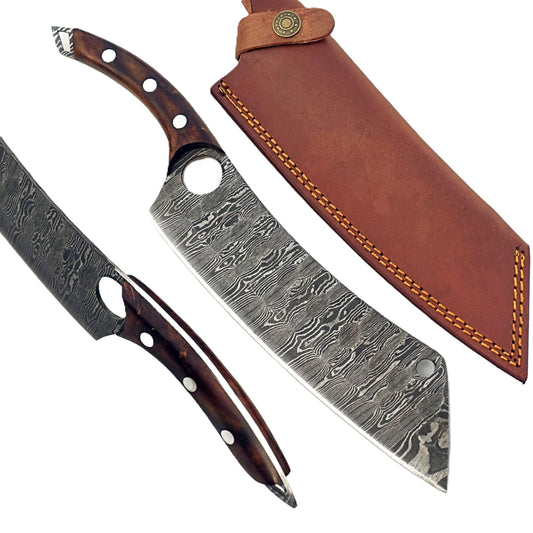Rosewood Cleaver - Damascus Steel