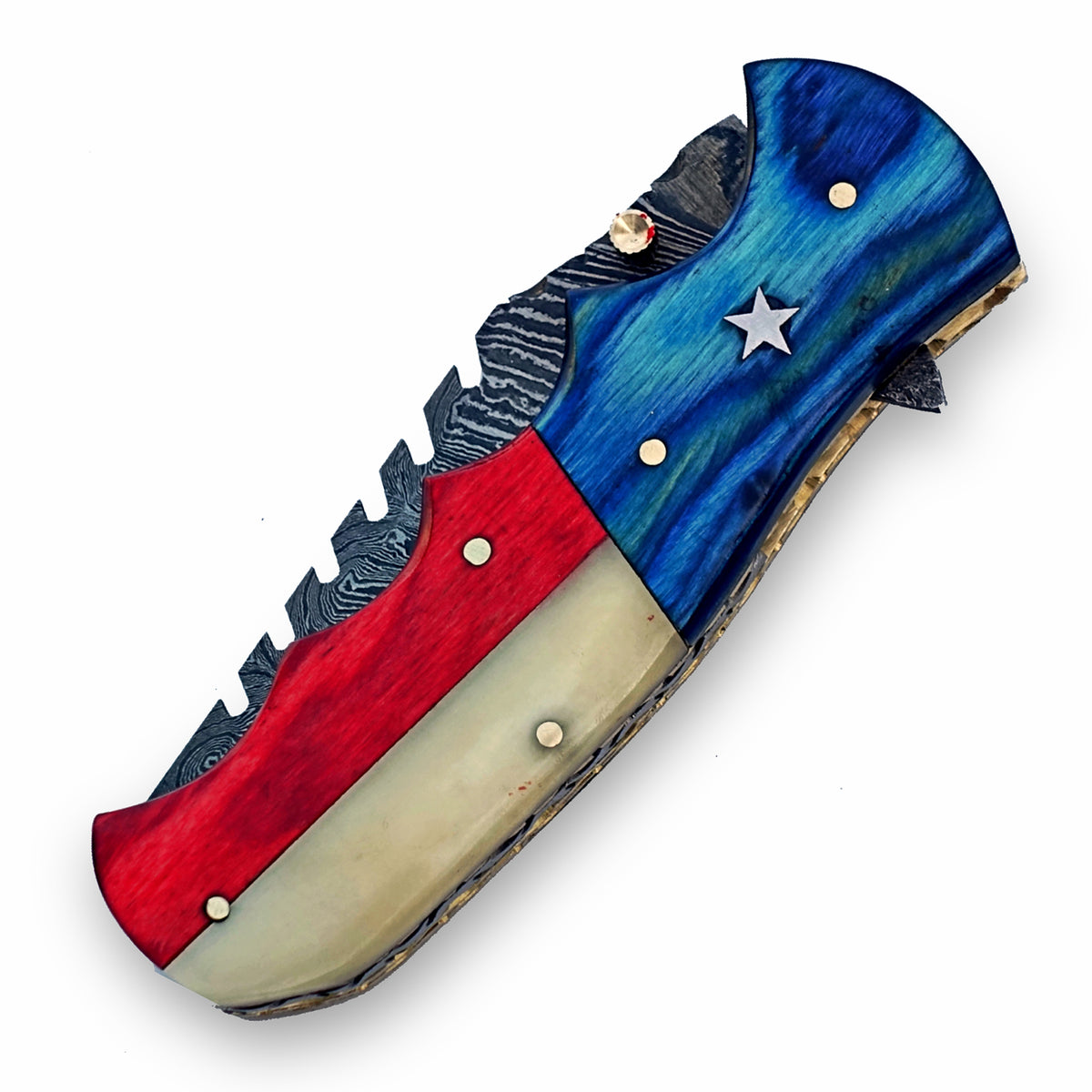 The Lone Star Utility Folding Knife - Damascus Steel