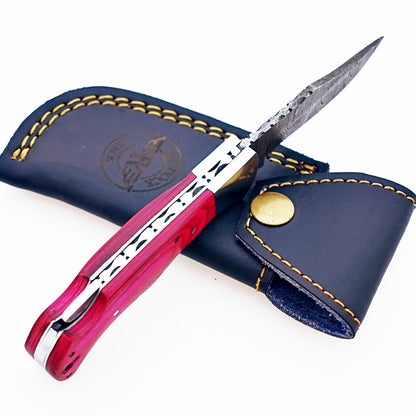 Pinkie Folding Pocket Knife Damascus Steel Blade EDC