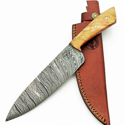 Olivewood Chef Knife - Damascus Steel - 12"