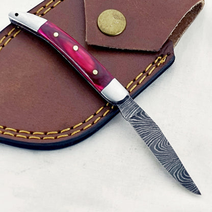 Red Rocket Slim - Folding Pocket Knife - Damascus Steel