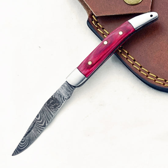 Red Rocket Slim - Folding Pocket Knife - Damascus Steel
