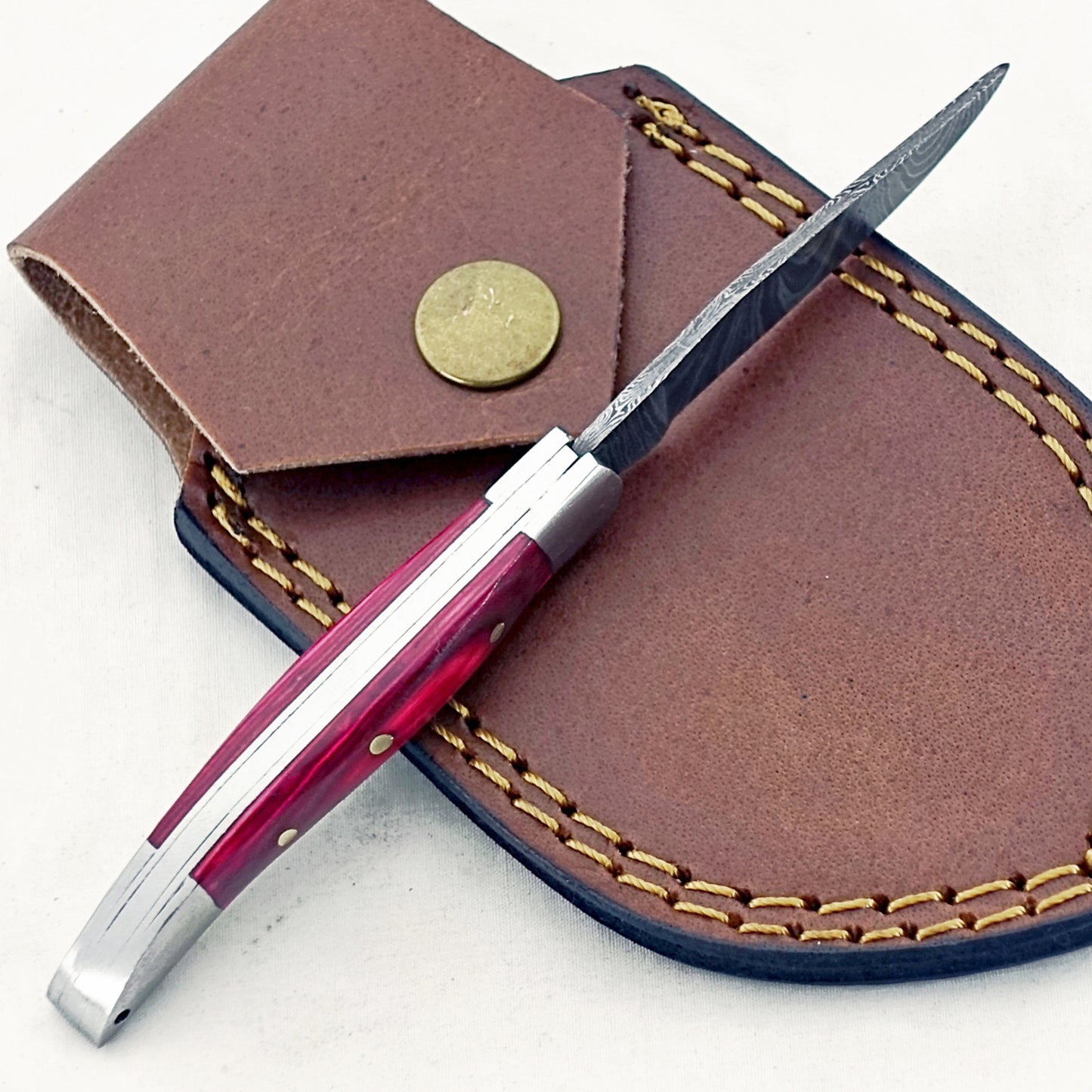 Red Rocket Slim - Folding Pocket Knife - Damascus Steel