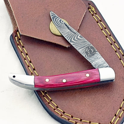 Red Rocket Slim - Folding Pocket Knife - Damascus Steel