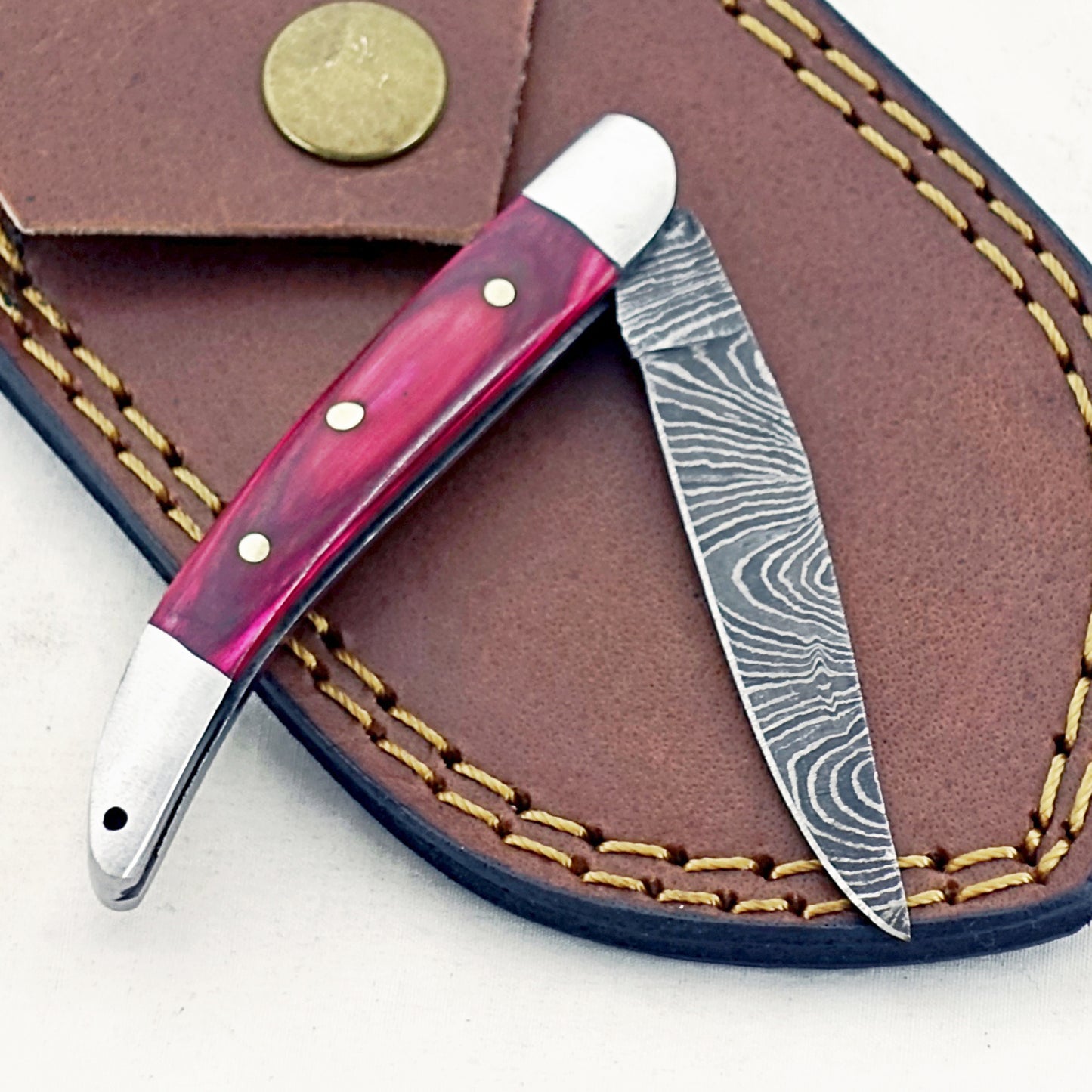 Red Rocket Slim - Folding Pocket Knife - Damascus Steel