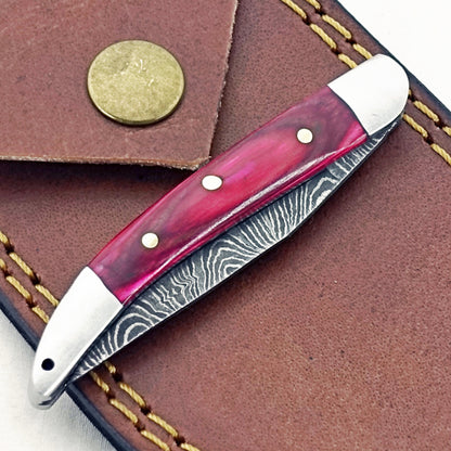 Red Rocket Slim - Folding Pocket Knife - Damascus Steel