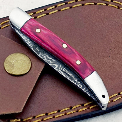 Red Rocket Slim - Folding Pocket Knife - Damascus Steel