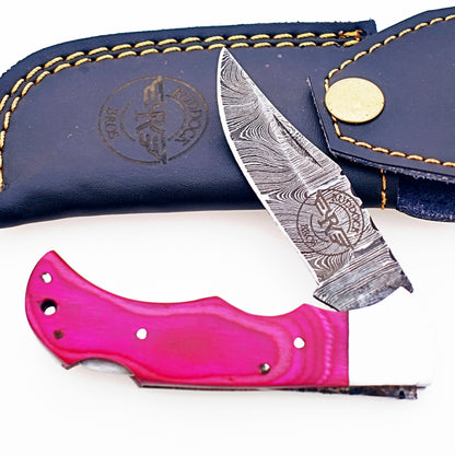 Pinkie Folding Pocket Knife Damascus Steel Blade EDC