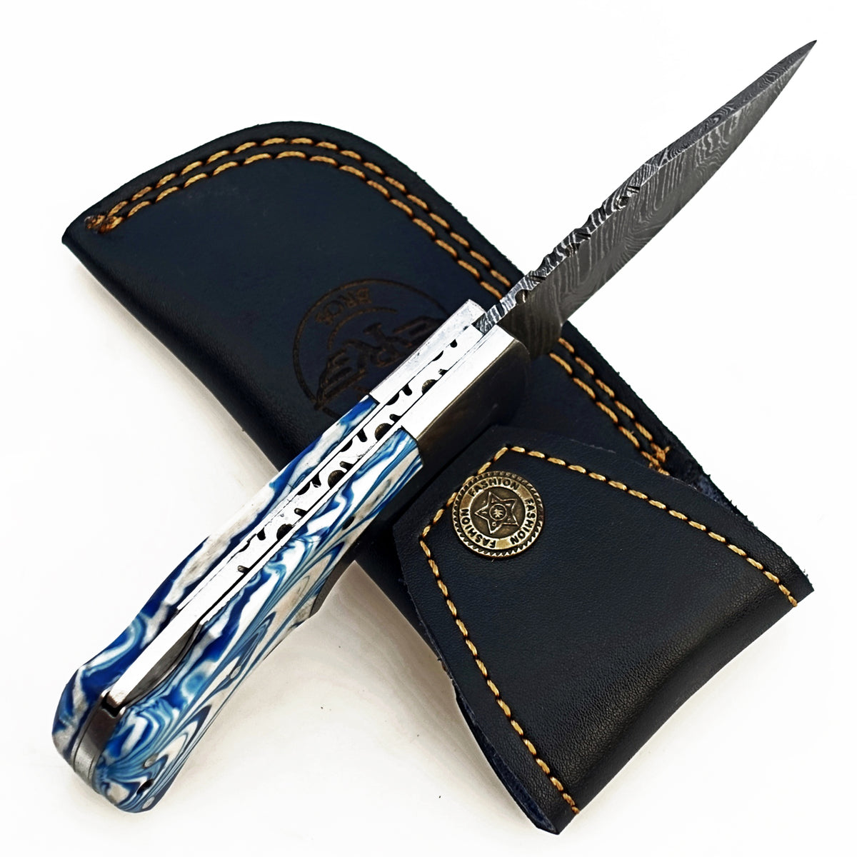 Blueberry Glaze Folding Knife - Damascus Steel
