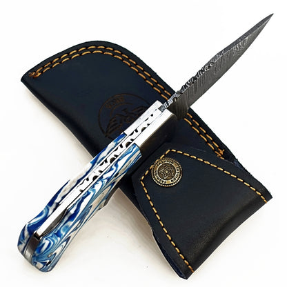 Blueberry Glaze Folding Knife - Damascus Steel