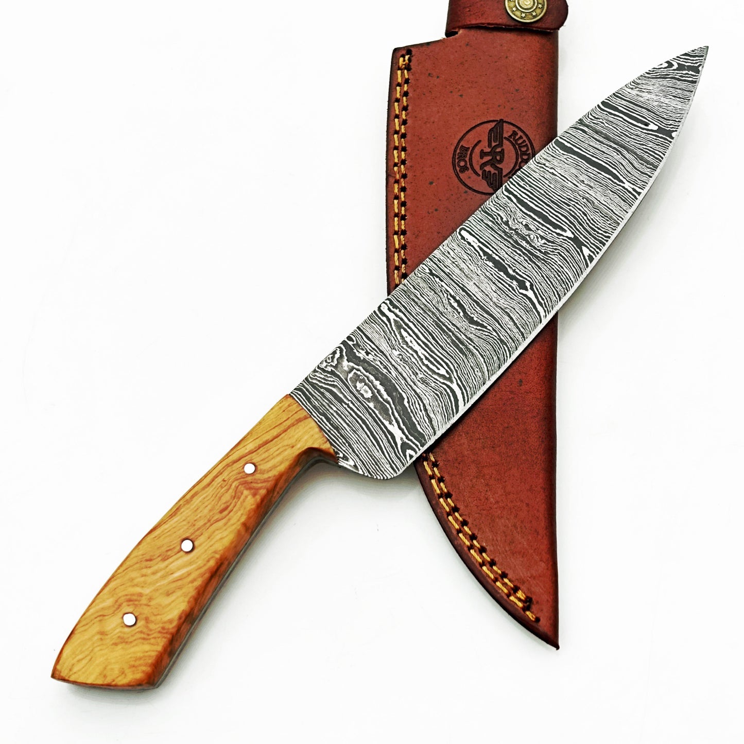 Olivewood Chef Knife - Damascus Steel - 12"