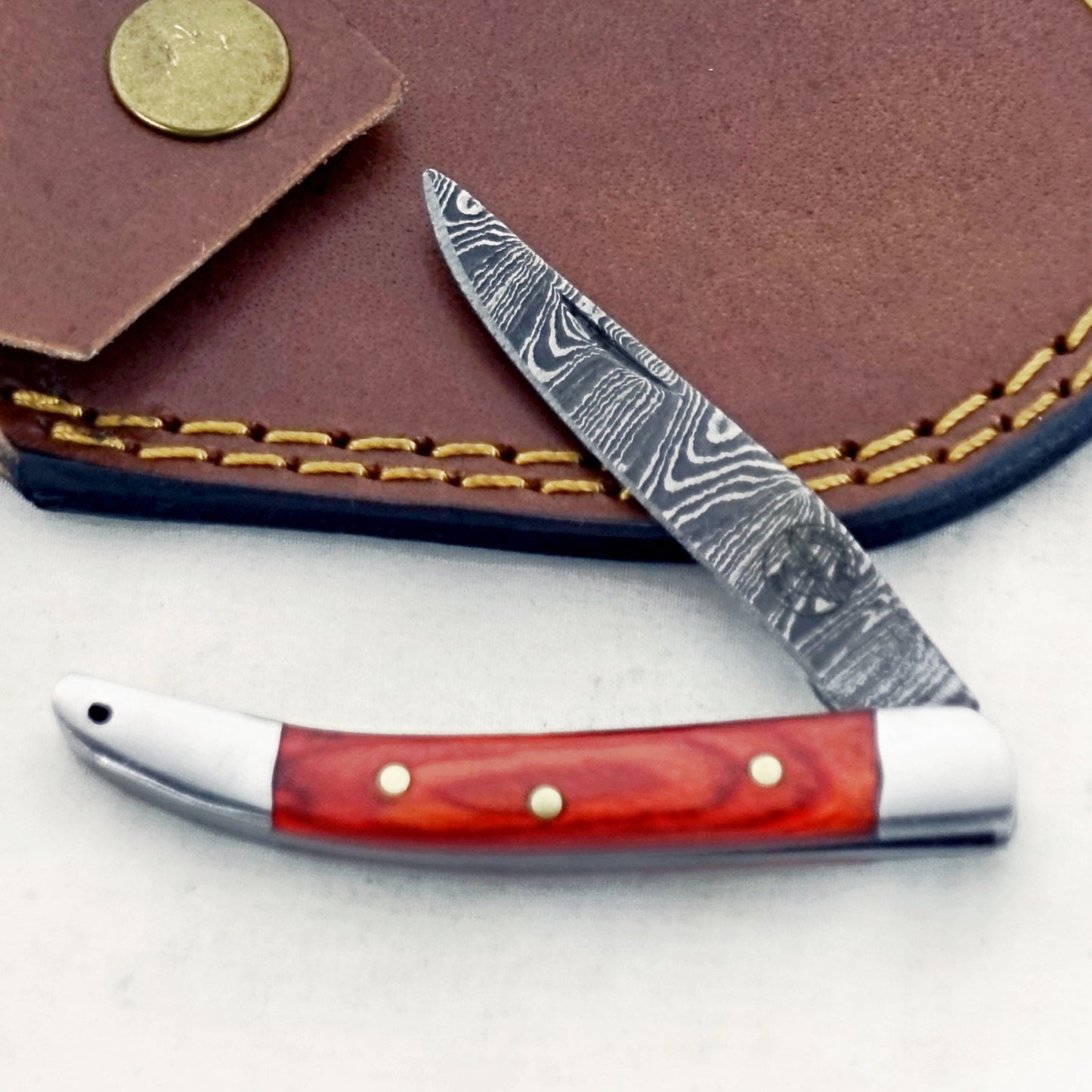 Burnt Slim - Folding Pocket Knife - Damascus Steel