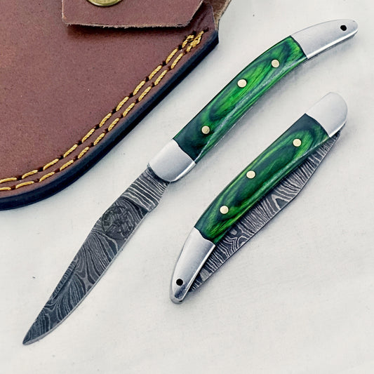The Shamrock Slim - Folding Pocket Knife - Damascus Steel