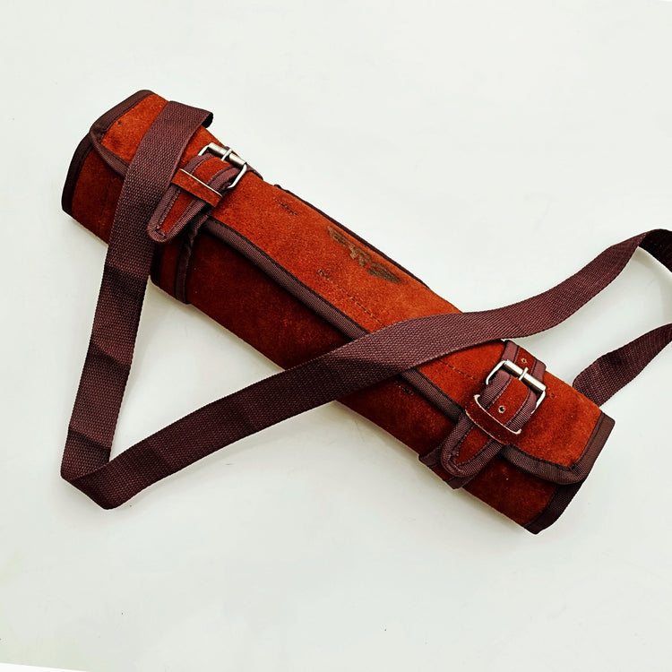 Damascus steel knife 5 piece knife set with rosewood handles by Ruddock Bros El Paso Texas Ruddock Shirts with leather carry pouch