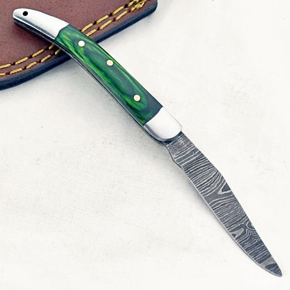 The Shamrock Slim - Folding Pocket Knife - Damascus Steel