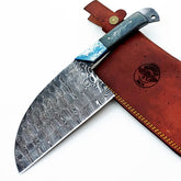 Serbian cleaver in Damascus steel with hardwood handle by Ruddock Bros