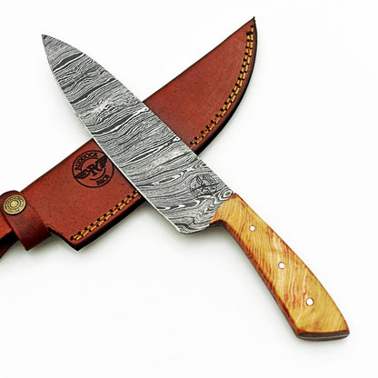 Olivewood Chef Knife - Damascus Steel - 12"