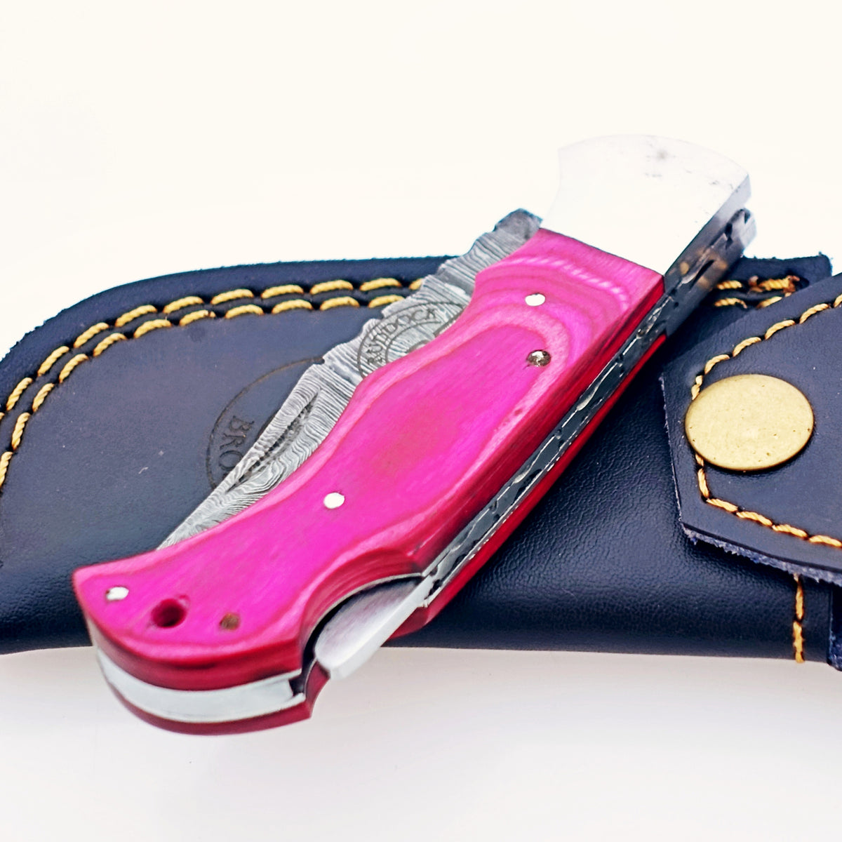Pinkie Folding Pocket Knife Damascus Steel Blade EDC