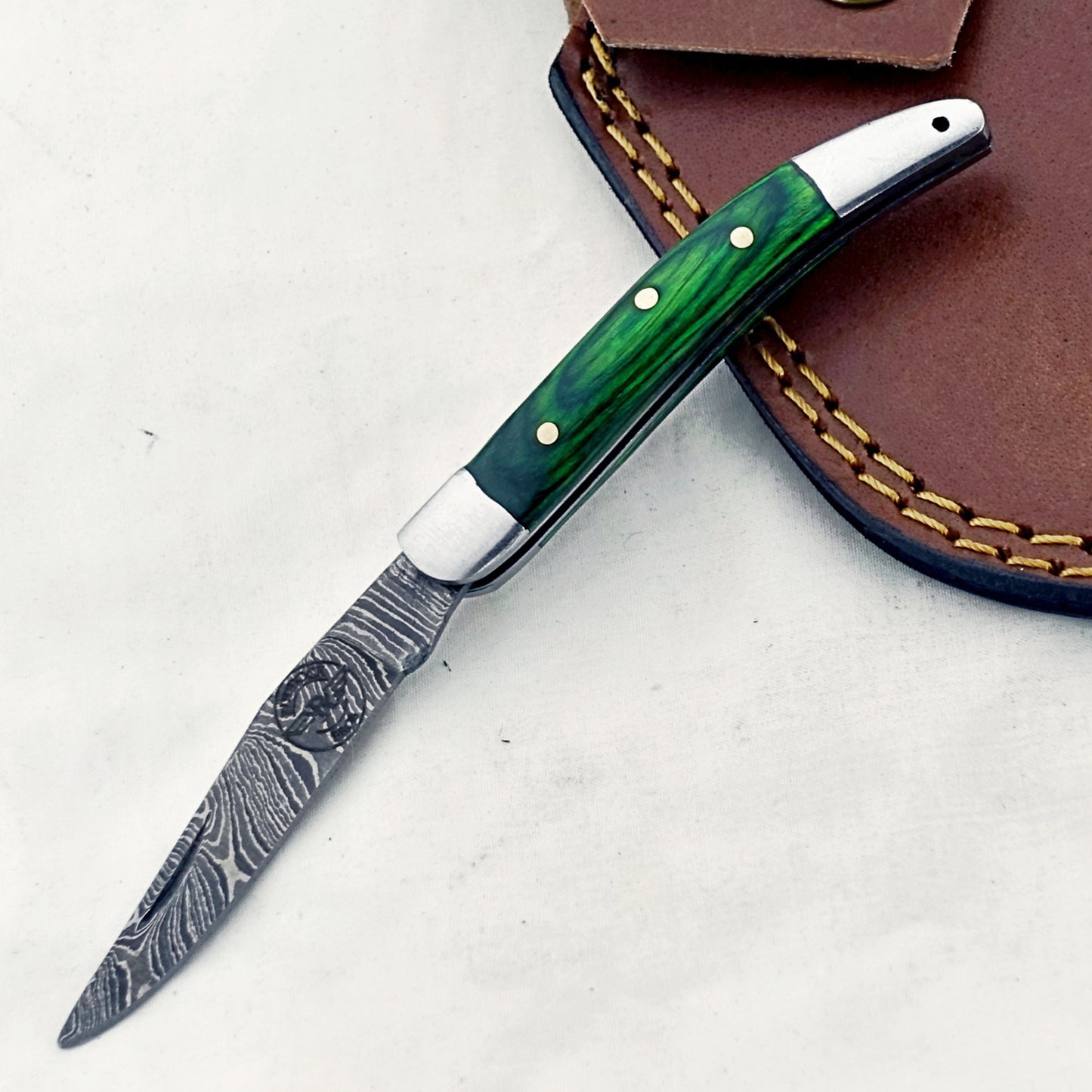 The Shamrock Slim - Folding Pocket Knife - Damascus Steel