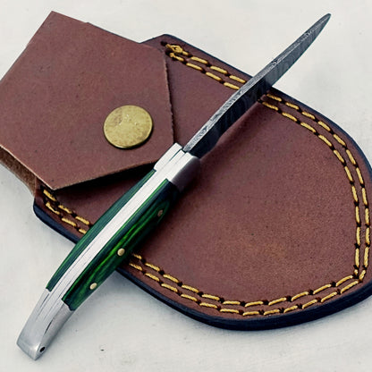 The Shamrock Slim - Folding Pocket Knife - Damascus Steel