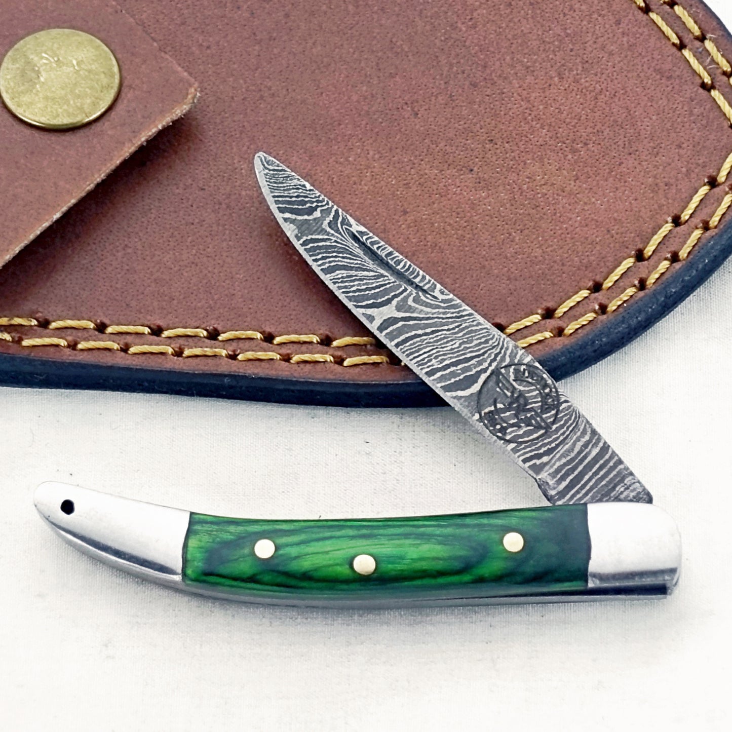The Shamrock Slim - Folding Pocket Knife - Damascus Steel